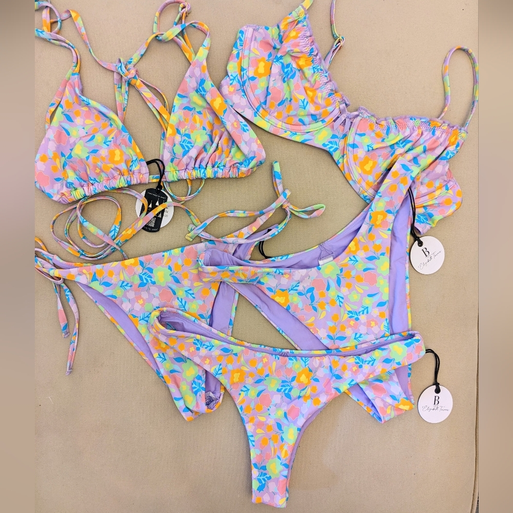 $500 B swim Elizabeth Turner Jade Blossom 5 piece set bundle purple gorgeous NWT